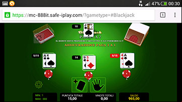 blackjack mobile a 3 mani del casino 888 su smartphone